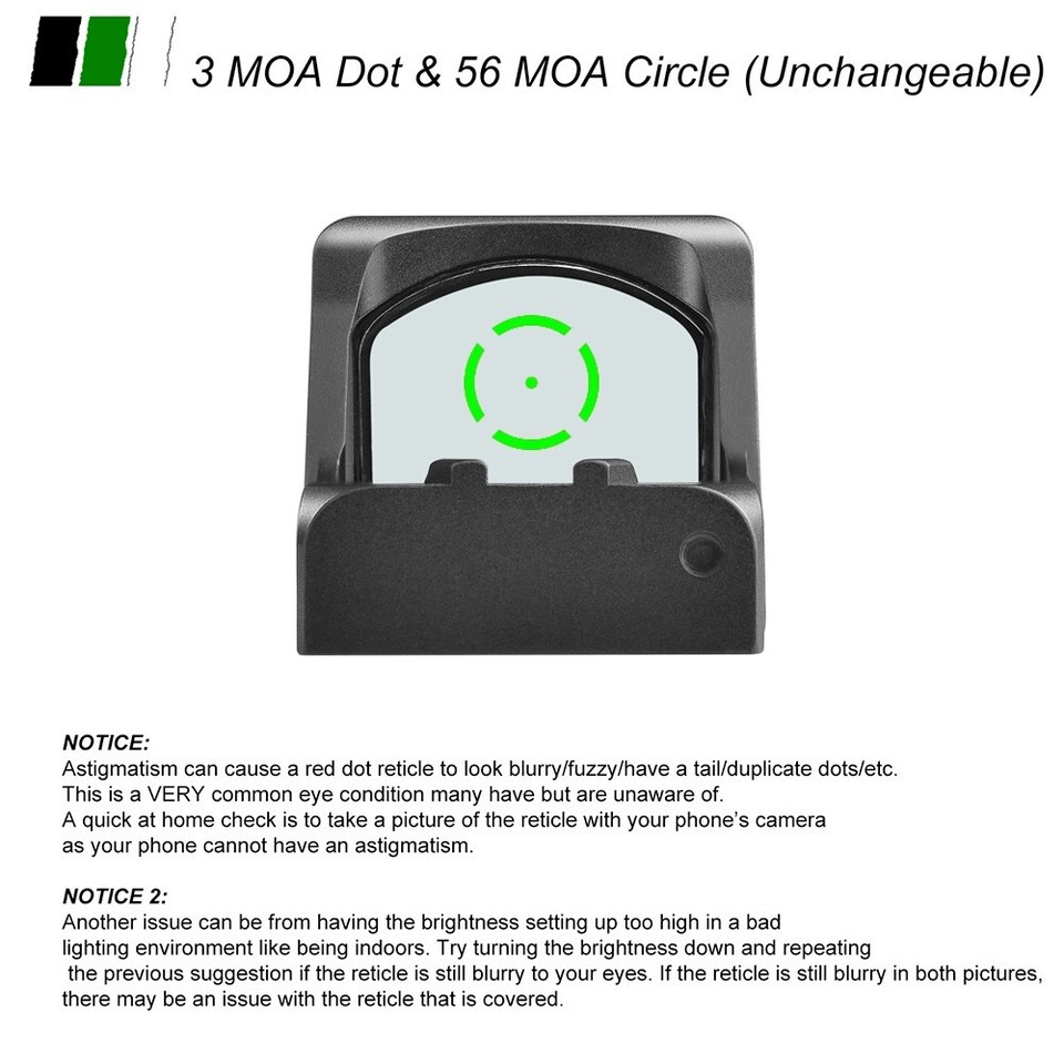 3 MOA Dot & 56 MOA Circle Reticle Green Sight for RMR Cut PSA Dagger ...