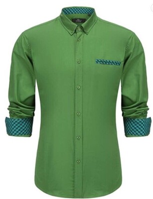 green emerald velvet dress Men's Untucked Slim Fit Stretch Shirt – Perry Ellis main image 1