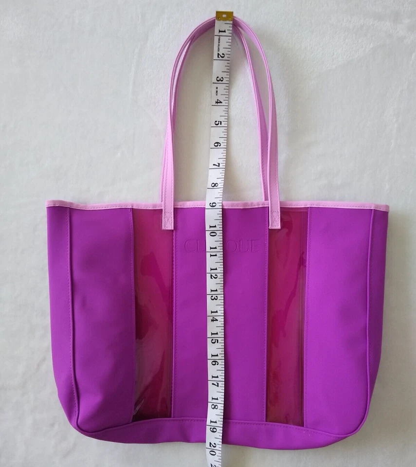 Bolso de Mano Clinique Púrpura con Asas de Vinilo Elegante Transparente Ver a Través 13.5" x 10" x 2".. Foto 4 de 4