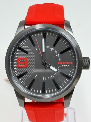 Men's Authentic DIESEL DZ1806 Rasp Gunmetal IP Red Silicone Watch