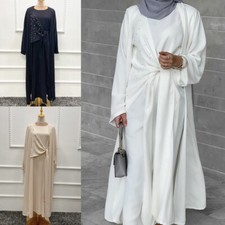 Muslim Women Open Kimono Cardigan Maxi Dress Robe Abaya Kaftan Dubai Party Gown