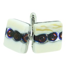 Murano-Glas Manschettenkn&ouml;pfe Wei&szlig; Blau Rot Millefiori Paar Quadrat