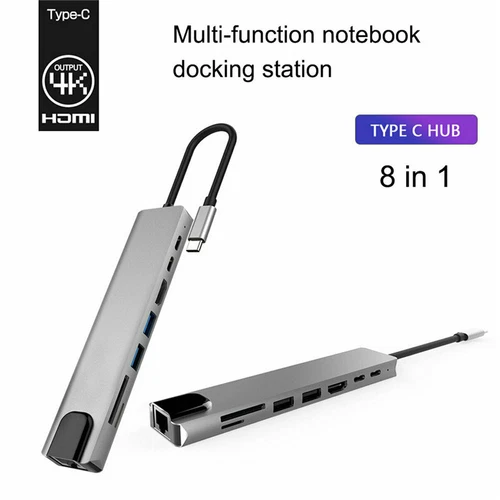 8 in 1 For MacBook Pro Air Multiport USB-C HUB to 4K HDMI USB 3.0 Aux Adapter