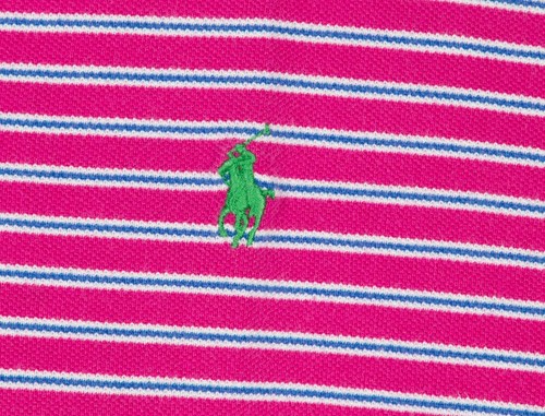 Vintage Ralph Lauren Polo Hemd Rosa Blau Gestreift Kurzarm LARGE - Bild 3 von 8