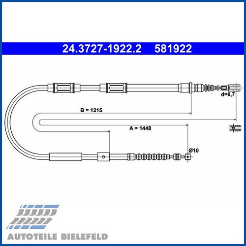 ATE Seilzug Feststellbremse - Passend Für Opel Meriva (2003-2010) | Inklusive Zubehör
