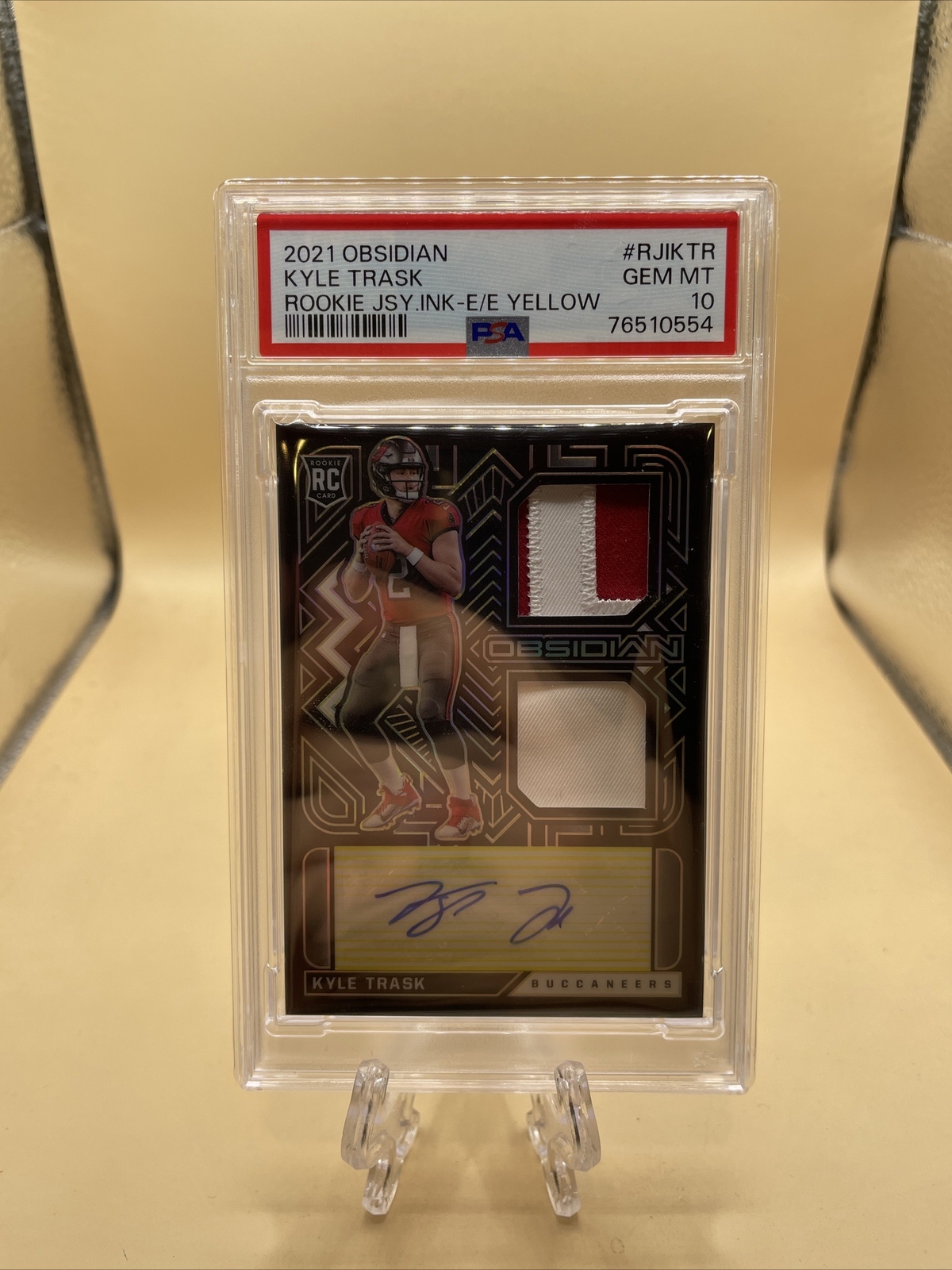 Kyle Trask Panini Obsidian Rookie Jersey Ink #RJIKTR Yellow Electric Etch