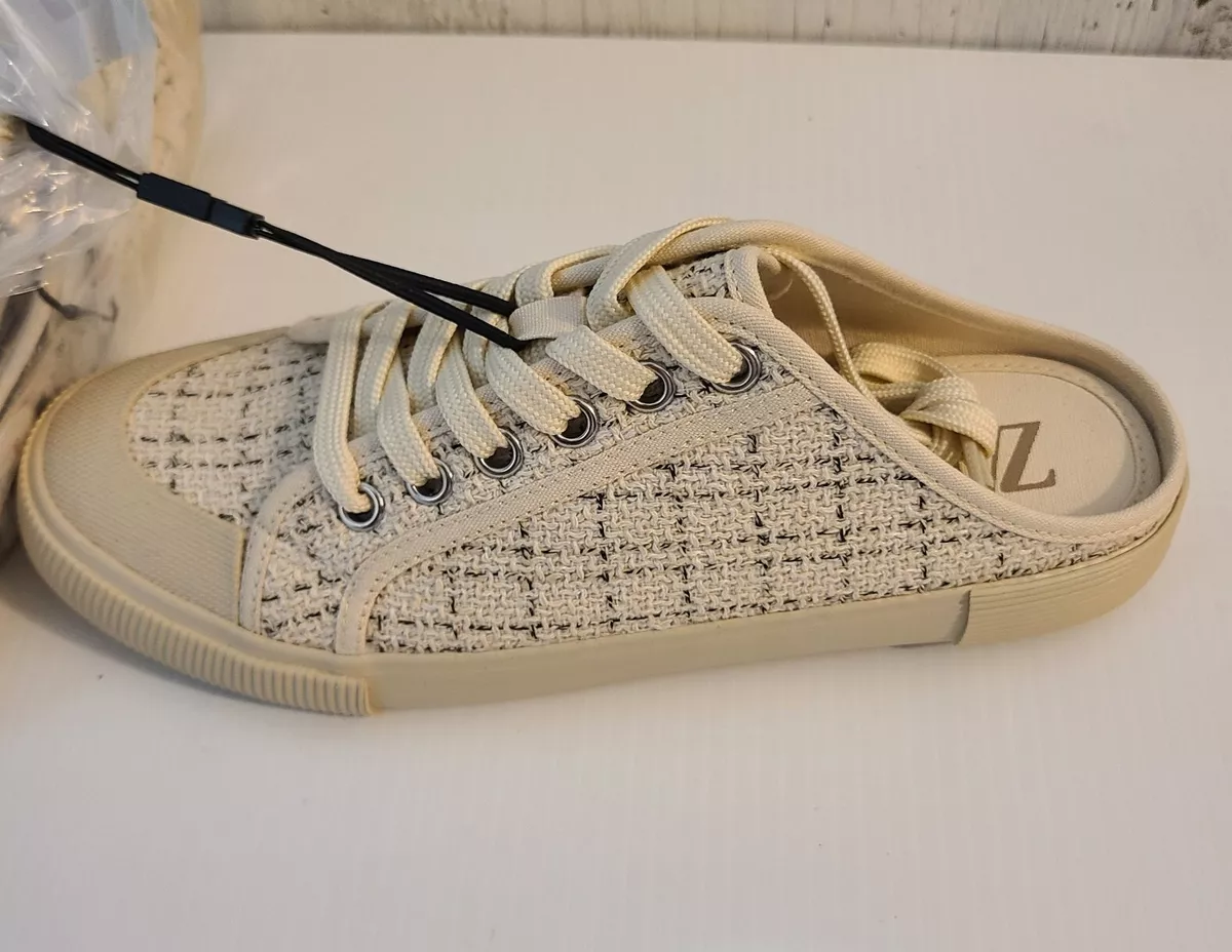 Zara back fabric Sneakers SS22 up lace Sz 9 Women&#039;s 5304 010 plaid eBay