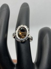 Ornate Sterling Silver 925 Smoky Quartz Gemstone Statement Ring Size 5.75