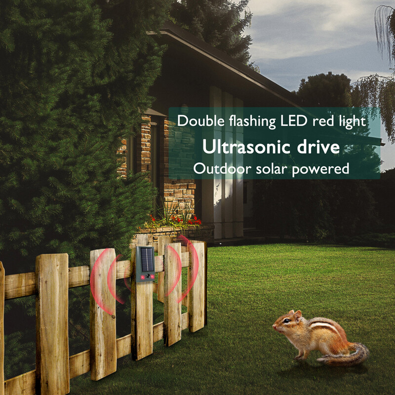 Repelente de animales ultrasónico solar Ahuyentador de perros, gatos y pájaros