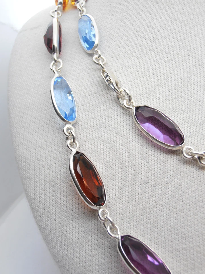 Collana in Argento 925 e Pietre Dure Sintetiche - Girocollo - Ametista Topazio - Immagine 2 di 4