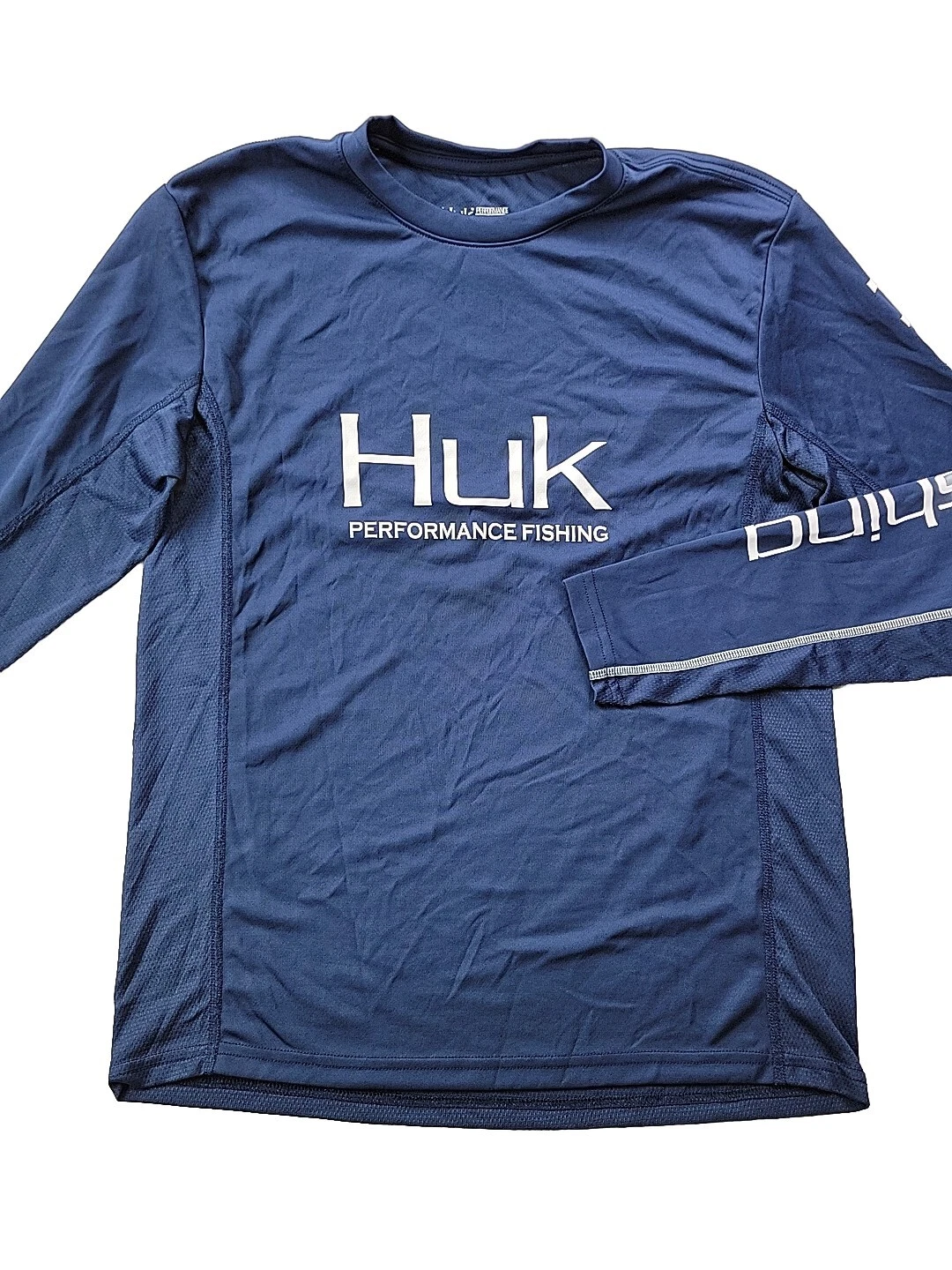 Huk Men's S Navy Performance Long Sleeve T Shirt Vented Wicking Fishing Outdoors