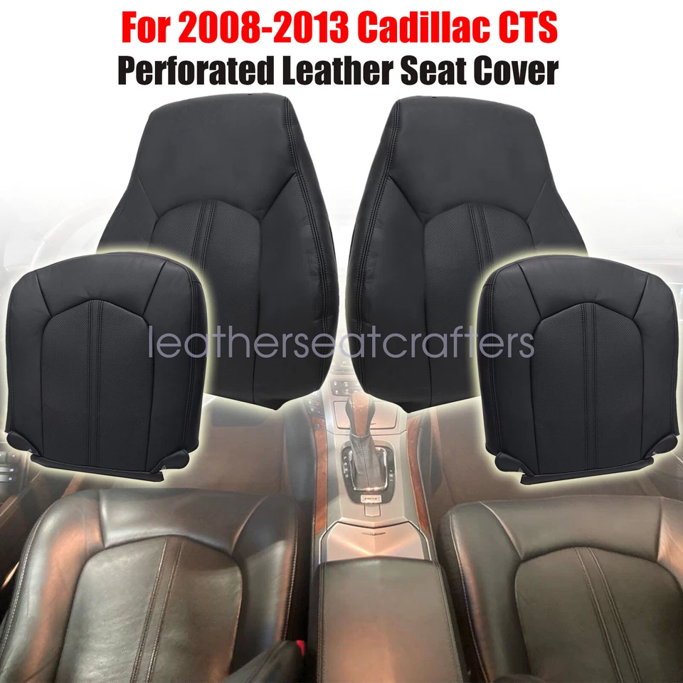 2008-2013 For Cadillac CTS Driver&Passenger Bottoms-Tops Perf Leather Cover Blk - Imagem 2 de 4