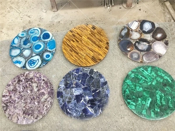  Marble Modern Coffee Table Malachite Stone Inlaid Mosaic Beautiful Art Decor  - Image 4 of 4