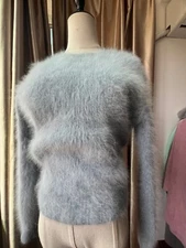 Angora Wool Blend Cropped Knit Pullover - Super Soft Fluffy Fuzzy