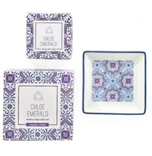 Chloe Emerald Emery - Boho Chic Decorative Soap & Dish Set - Fresh Linen - Gift