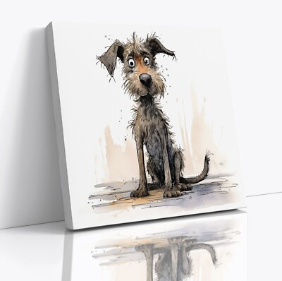 Funny Scruffy Dog Humour Square Canvas Print Picture Gift Modern