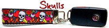 Skulls Key Fob Wristlet Keychain 1"wide Zipper pull Camera strap handmade
