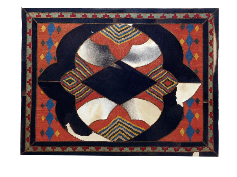 NEW Modern Luxury: Exquisite Handmade Cowhide & Persian Patchwork Area Rug 9-178 - Image 4 of 4