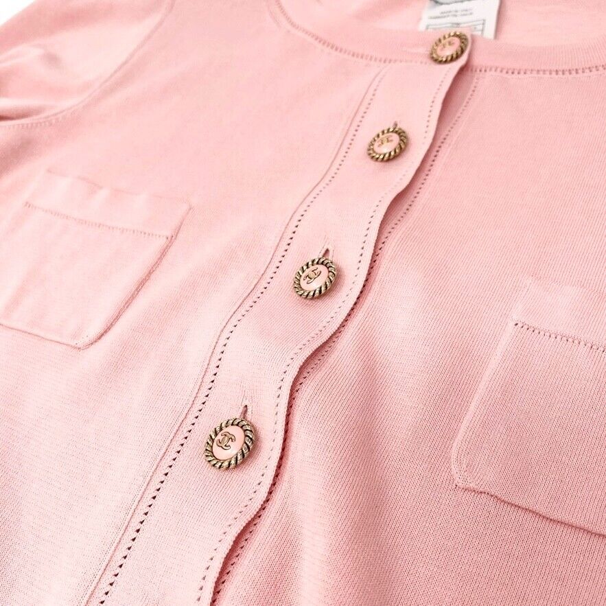 CHANEL Vintage 07P CC Mark Logo Knit Top Cardigan #36 Pink CHANEL Vintage 07P CC Mark Logo Knit Top Cardigan #36 Pink
