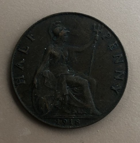 1918 United Kingdom UK Half Penny Great Britain Coin Half Cent