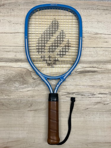 Vtg Ektelon Interceptor Racquetball Blue Aluminum Cast Racquet Leather Handle