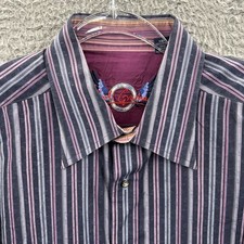 Robert Graham Shirt Mens XL Blue Striped Paisley Flip Cuff Long Sleeve Button Up