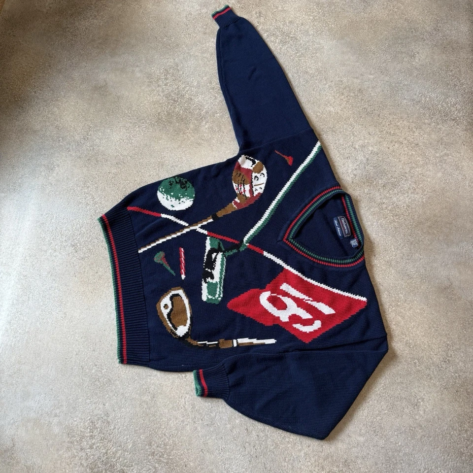 Suéter de Golf Hathaway Tejido a Mano Años 90 De Colección Para Hombre Grande Algodón Retro Azul Años 90 Foto 4 de 4