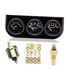 52mm 3-in-1 Car Gauge Kit - Voltage Meter, Water Temperature, and Oil Black