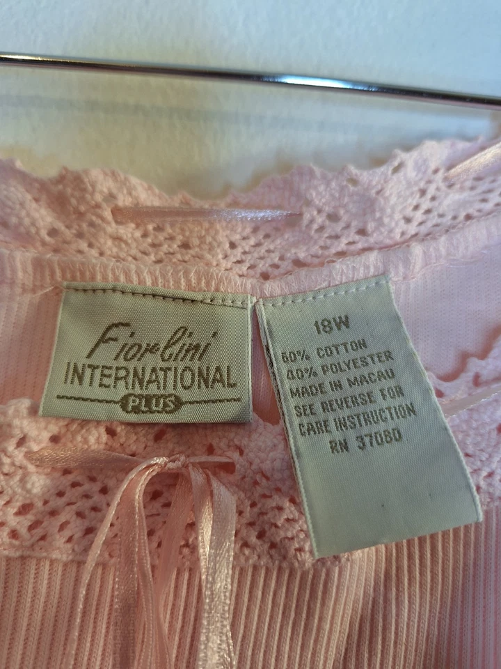 Women's Petal Pink Lace Trim Ribbed Tank Top Cami Plus Sz 18W Cottagecore Y2K - Image 3 of 4