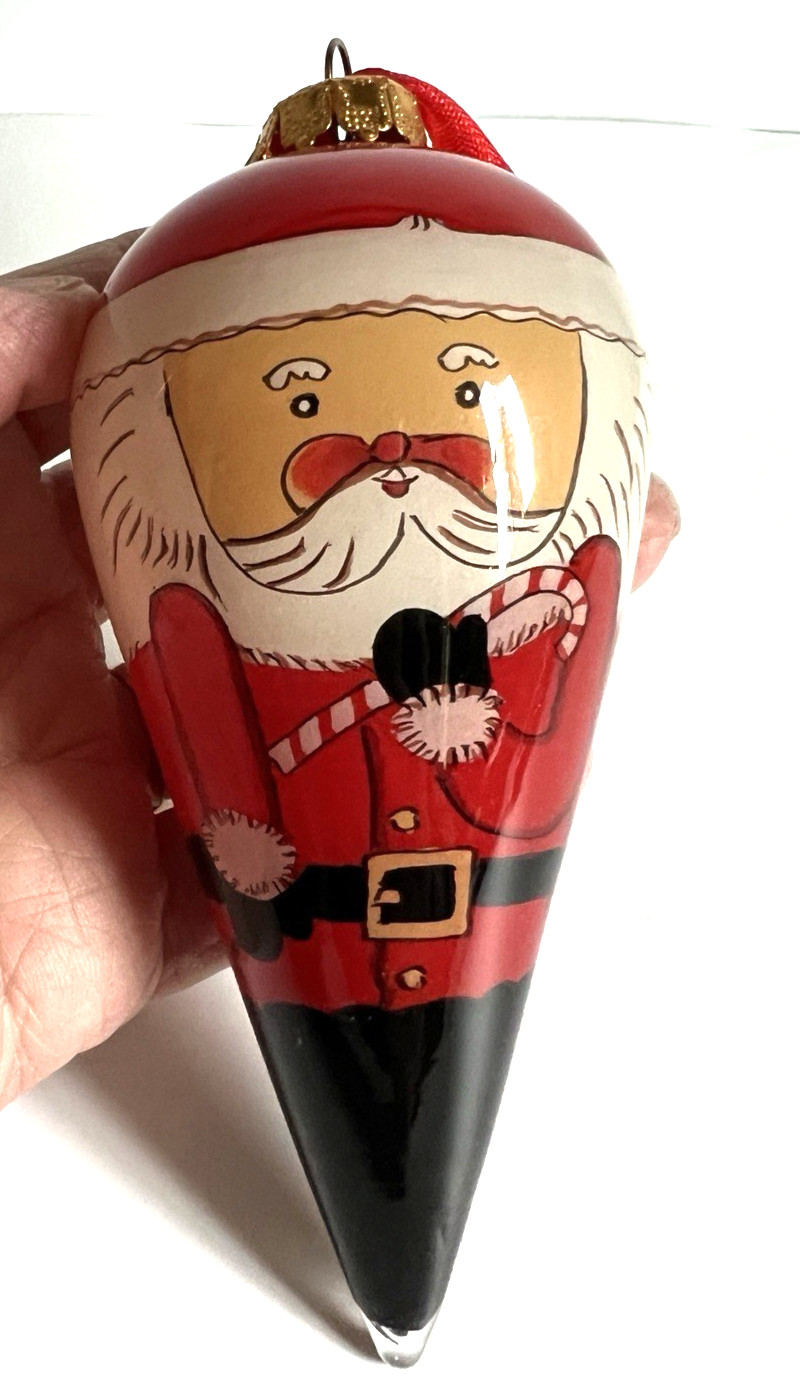 Vintage Wonderful Inside Art Glass Painted Santa Christmas Ornament 5 Inches