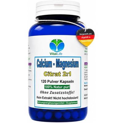 Calcium Calciumcitrat + Magnesium Citrat 2:1 Komplex 120 Kapseln rein organisch