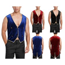 Men Waistcoat Stage Tailcoat Banquet Vest Gentleman Velvet Gold Metallic Trim