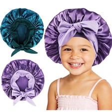 LBYLUS 2 PCS Kids Bonnets for Girls Satin Hair Bonnet One Size, C-teal,purple