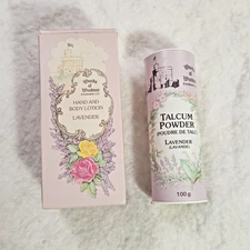 Vintage Woods of Windsor Lavender Set Hand & Body Lotion + Talcum Powder 1982