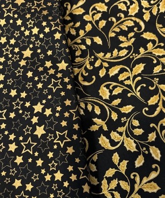Robert Kaufman Studio RK Winters Grandeur 18381, 18382 Metallic Gold Black 1ydEa