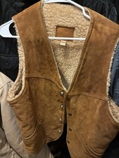 vintage suede leather sherpa-lined western vest with snap buttons Made In Mexico