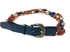 The Limited Vintage 90s Statement Belt Navy Blue Leather Beads Y2K Retro 28-32