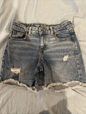 Cat And Jack Girls MIDI Jean Shorts 10/12 Large Distress