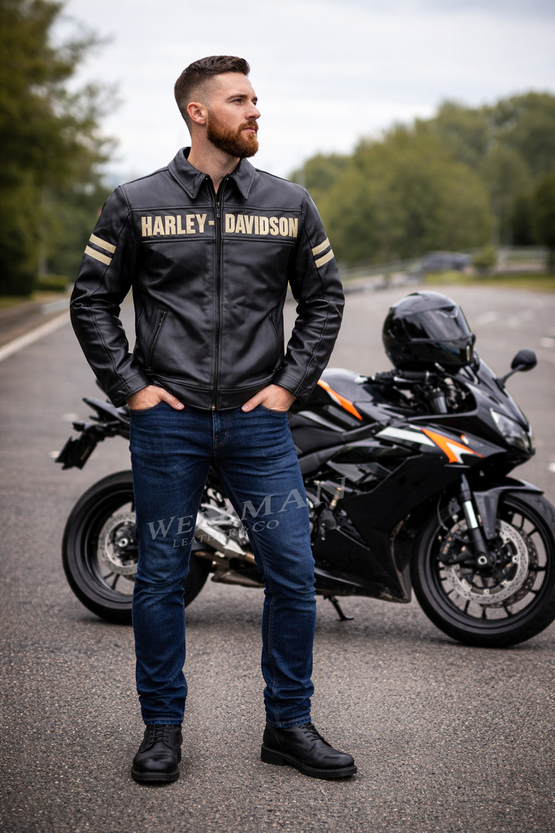 Harley Davidson Men's Black Motorcycle Biker Jacket Real Cowhide