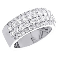 10K White Gold Lab Created Diamond Men's 9.5mm Tiered 3 Row Wedding Band 2.48 CT