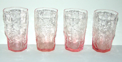 Morgantown Pink Crinkle Juice Glasses Lot Of 4 Vintage Morgantown Glass 4'' Tall