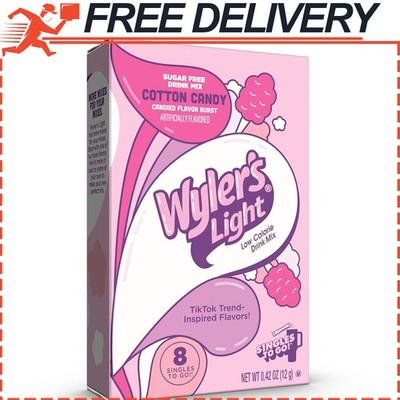 Wyler's Light Singles To Go Powder, Water Drink Mix, Watertok Cotton Candy, 8ct