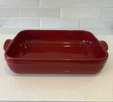 Emile Henry Flame Burgundy Clay Rectangular Baker Red 17” x 11” Made In France