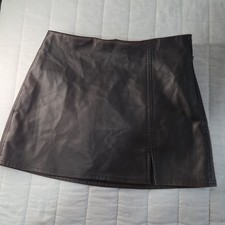 Black Faux Leather Mini Skirt with Seamed Front Panels — listing 4