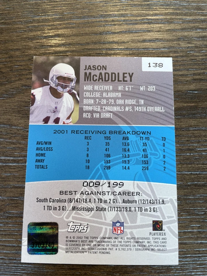 2002 Bowman's Best #138 Jason McAddley Red #/199 - Image 2 of 2