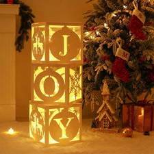 Light up Christmas Decorations Indoor - 3Pcs White Hollow-Out Paper Joy Boxes wi