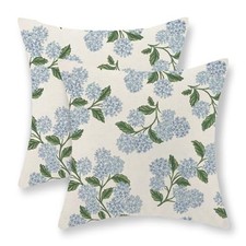Hydrangea Floral Pillow Covers 20x20 20" x 20" Pack of 2 Blue Green Hydrangea