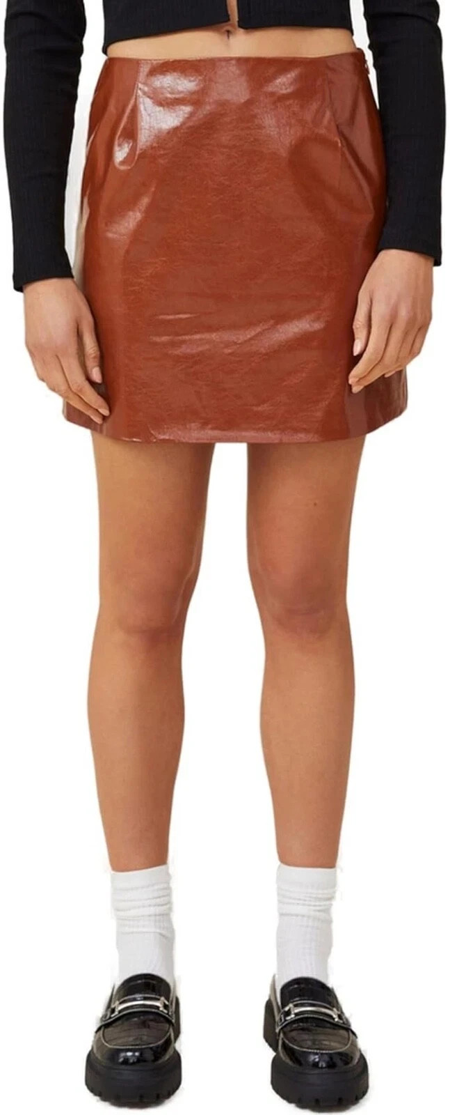 Women's Faux Leather Mini Skirt Autumn Brown,  XL