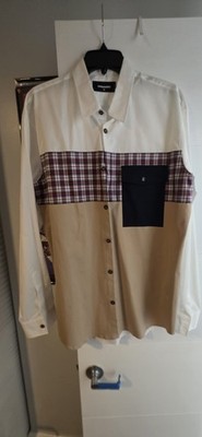 DSQUARED2 Men s Colorblock Plaid Button Down Shirt Size 52 Made in Italy