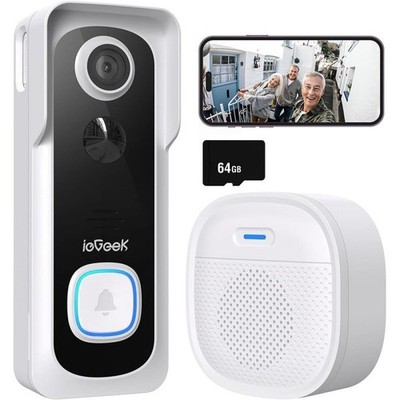ieGeek 2K 3MP Wireless Video Doorbell No Subscription, with PIR Human Detection